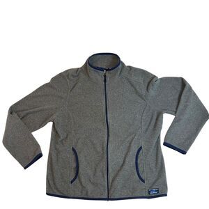 LL Bean Sweater Shirt Womens Large Gray Blue Fleece Outdoor Top Full Zip Jacket